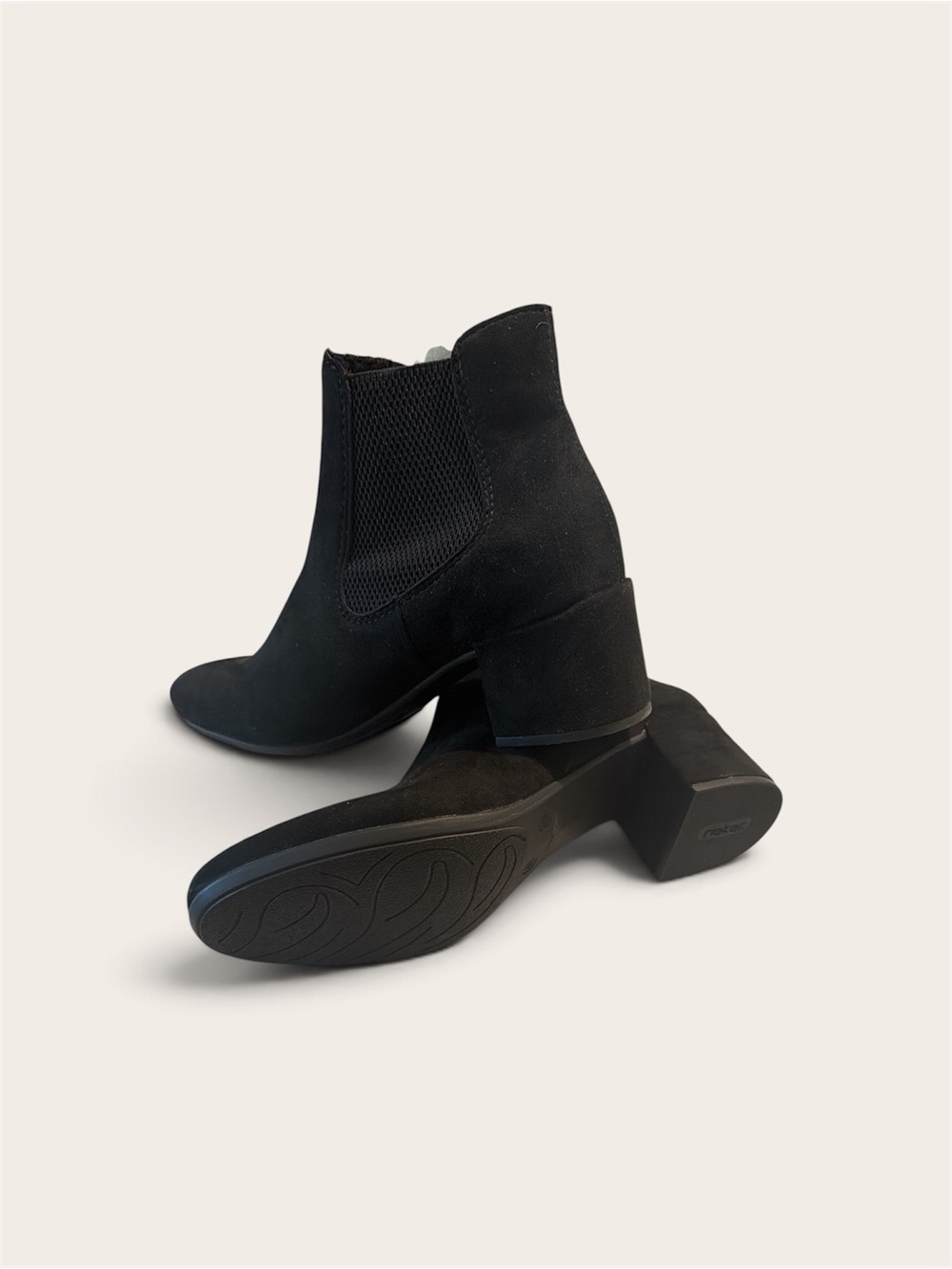 Rieker Black Suede Chelsea Block Heel Ankle Boots